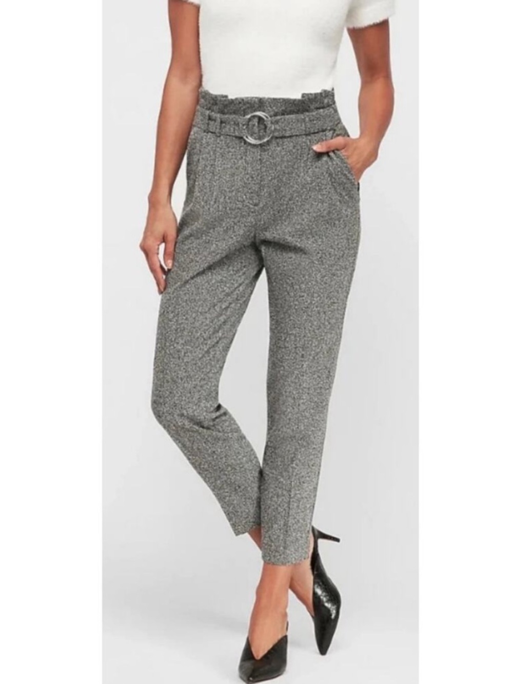 Express Gray High-Rise Ankle Pants with Belt